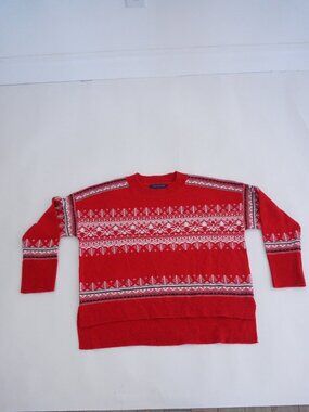 Tommy Hilfiger Red Fair Isle Snowflake Nordic Knit Sweater Holiday Pattern M